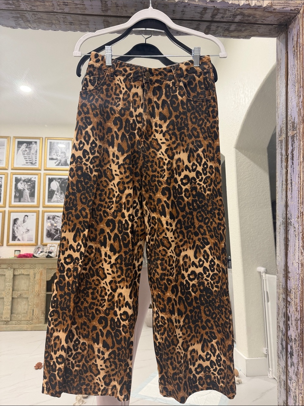 Cider Leopard Print Wide-Leg Pants - Brown & Black